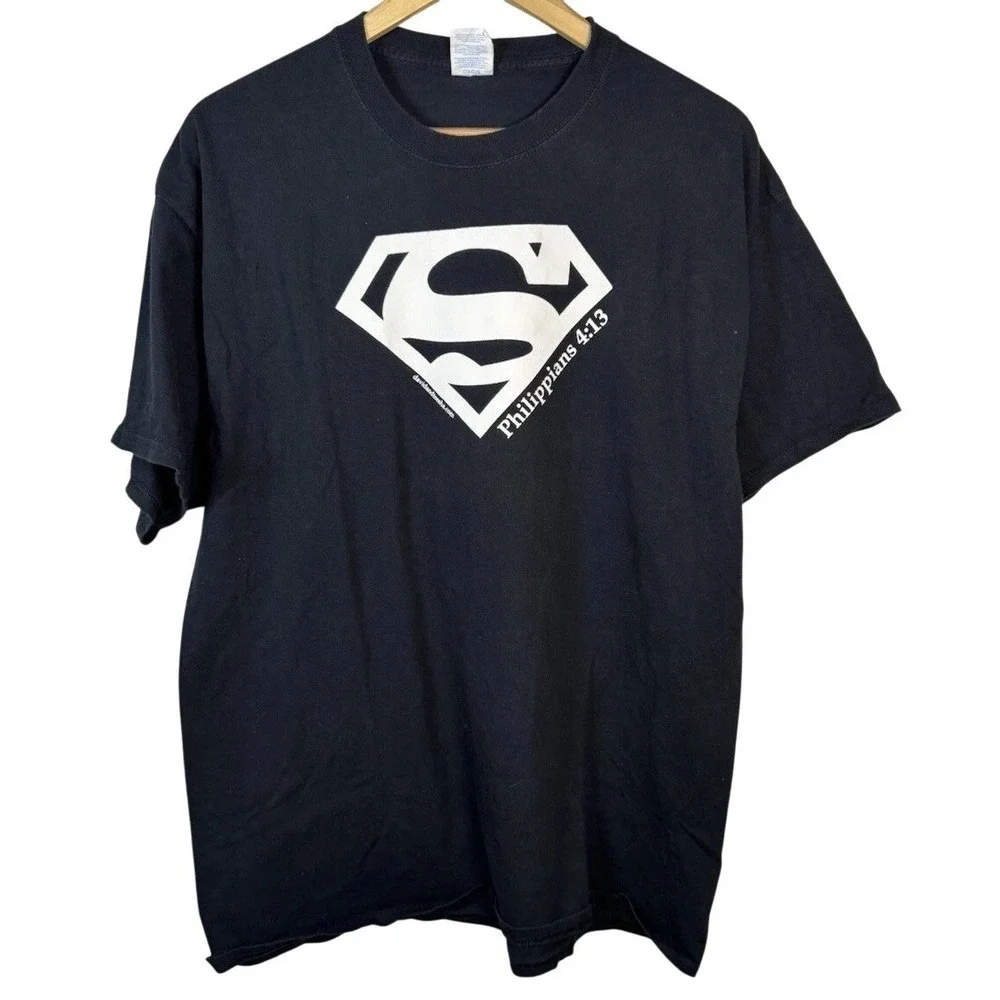 Jesus Religious Graphic T-Shirt Christ Strength Inspiration Superman Retro Sz XL - Picture 1 of 6